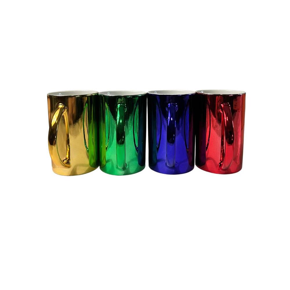 Set of 4 Metallic Colorful Coffee Mugs - Gold, Green, Blue, Red made in Japan